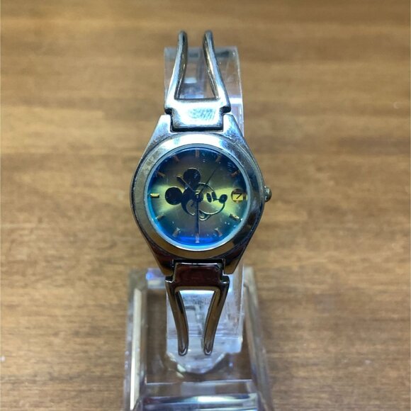Disney Mickey Mouse Silver Tone Holographic Bracelet Watch From 1990s - Works - Picture 1 of 8